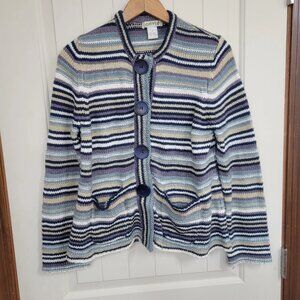 Orvis Purple White Blue & Brown Striped Long Sleeve Cardigan Women s Size S